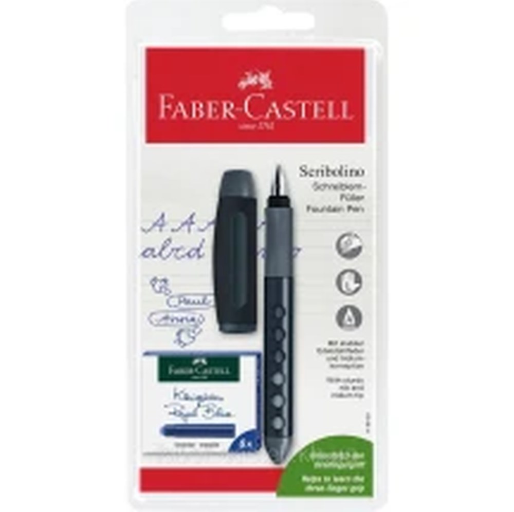 Ручка Faber-Castell для шульги пір'яна А + 6 картріджів,чорна 149803
